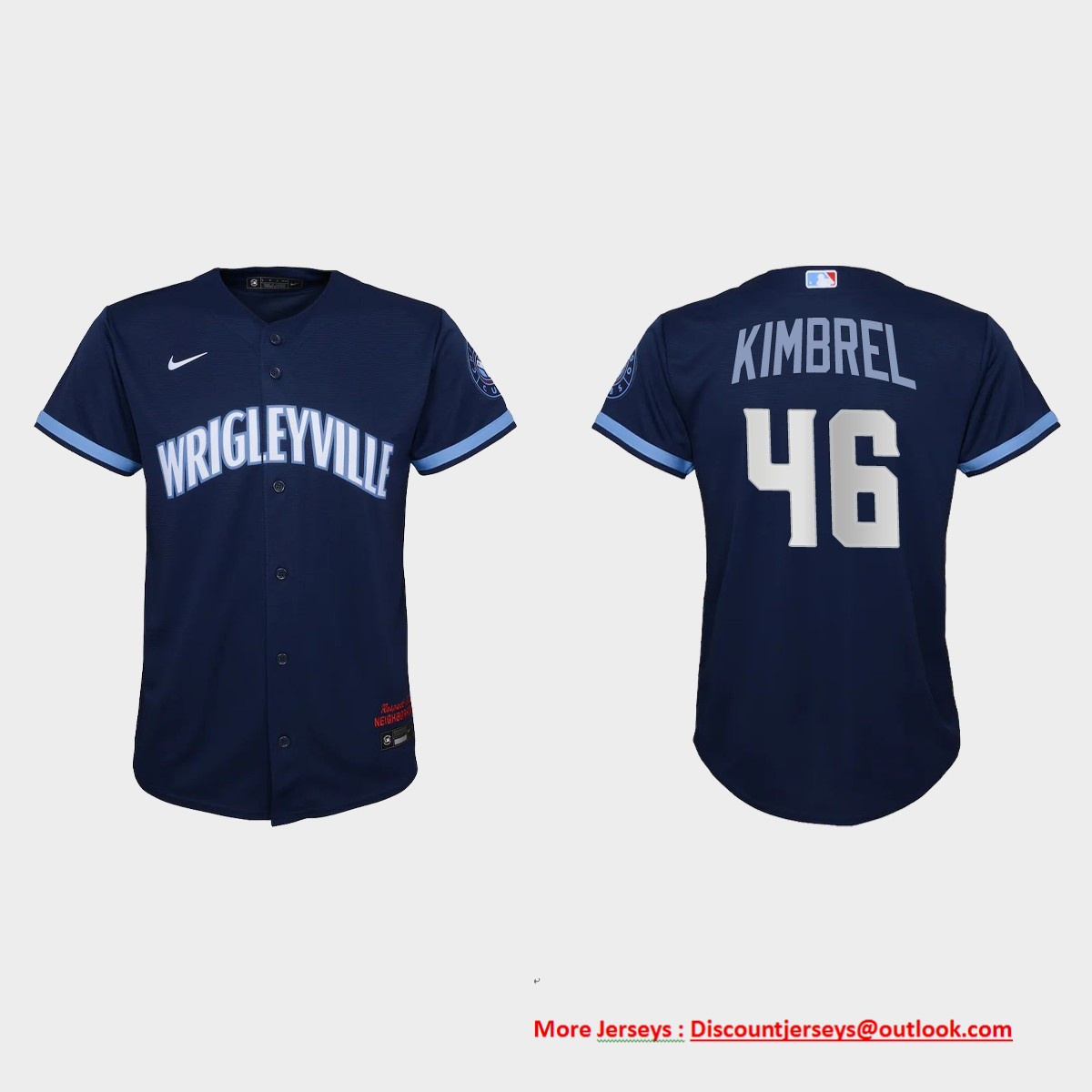 Chicago Cubs #46 Craig Kimbrel Youth Nike 2021 City Connect Navy MLB Jersey