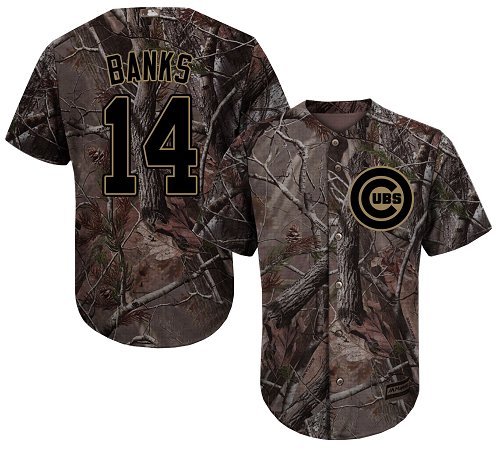 Cubs #14 Ernie Banks Camo Realtree Collection Cool Base Stitched Youth Baseball Jersey