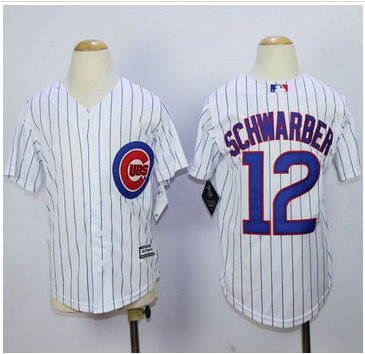 Youth Cubs #12 Kyle Schwarber White(Blue Strip) Cool Base Stitched Baseball Jersey
