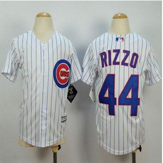Youth Chicago Cubs #44 Anthony Rizzo White(Blue Strip) Cool Base Baseball Jersey