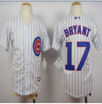 Youth Chicago Cubs #17 Kris Bryant White(Blue Strip) Cool Base Stitched Baseball Jersey