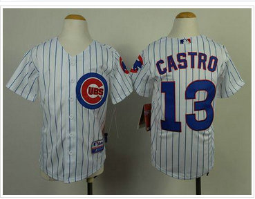 Youth MLB Chicago Cubs #13 Starlin Castro White(Blue Strip) Cool Base Baseball Jersey