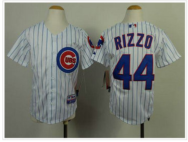 Youth MLB Chicago Cubs #44 Anthony Rizzo White(Blue Strip) Cool Base Baseball Jersey