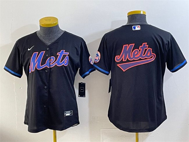 Youth New York Mets Team Big Logo Black Cool Base Stitched Baseball Jersey 1 Youth New York Mets Team Big Logo Black Cool Base Stitched Baseball Jersey 1