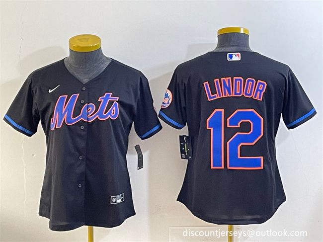 Youth New York Mets #12 Francisco Lindor Black Cool Base Stitched Baseball Jersey Youth New York Mets #12 Francisco Lindor Black Cool Base Stitched Baseball Jersey