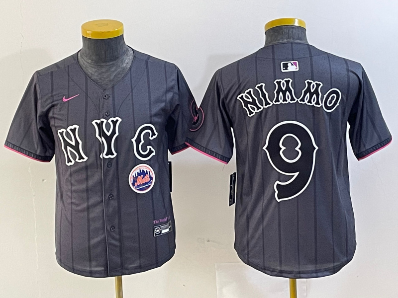 Youth New York Mets #9 Brandon Nimmo Graphite 2024 City Connect Limited Stitched Baseball Jersey 7 Youth New York Mets #9 Brandon Nimmo Graphite 2024 City Connect Limited Stitched Baseball Jersey 7