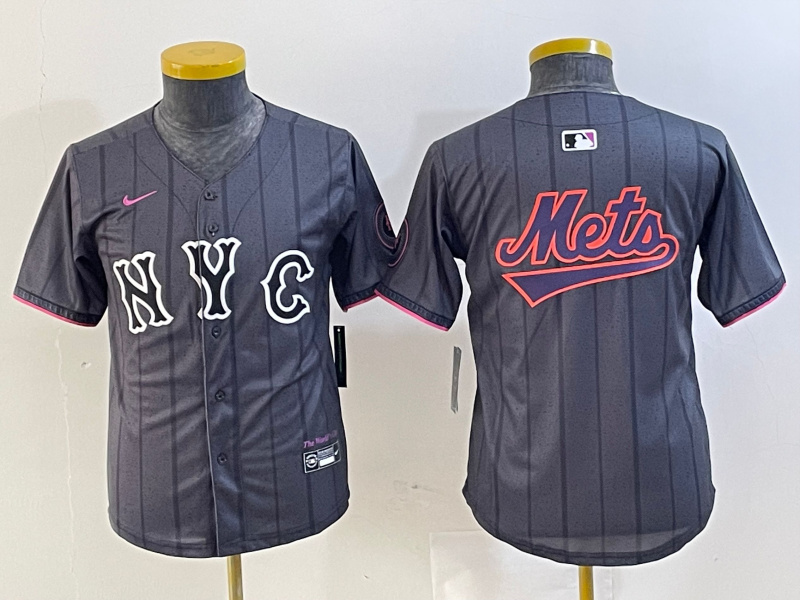 Youth New York Mets Team Big Logo Graphite 2024 City Connect Limited Stitched Baseball Jersey 9 Youth New York Mets Team Big Logo Graphite 2024 City Connect Limited Stitched Baseball Jersey 9