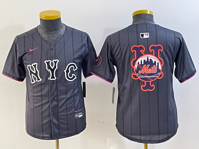 Youth New York Mets Team Big Logo Graphite 2024 City Connect Limited Stitched Baseball Jersey 5 Youth New York Mets Team Big Logo Graphite 2024 City Connect Limited Stitched Baseball Jersey 5