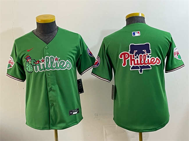 Youth Philadelphia Phillies Team Big Logo Green Phanatic Limited Stitched Jersey Youth Philadelphia Phillies Team Big Logo Green Phanatic Limited Stitched Jersey
