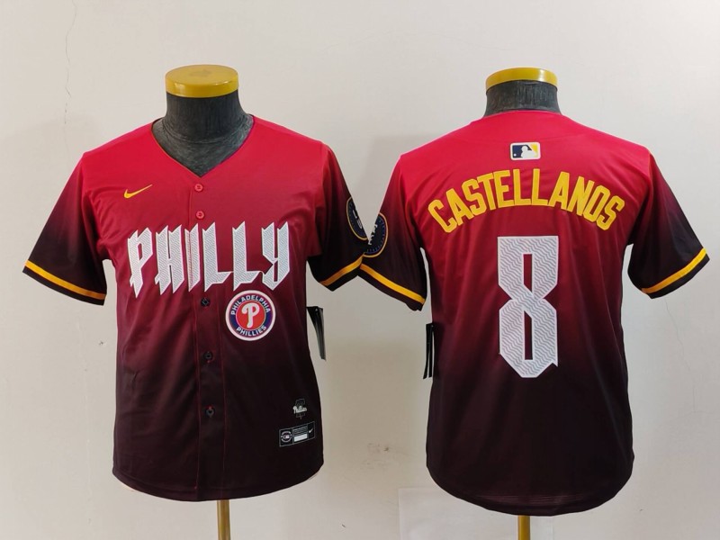 Youth Philadelphia Phillies #8 Nick Castellanos Red 2024 City Connect Limited Stitched Baseball Jersey 6 Youth Philadelphia Phillies #8 Nick Castellanos Red 2024 City Connect Limited Stitched Baseball Jersey 6