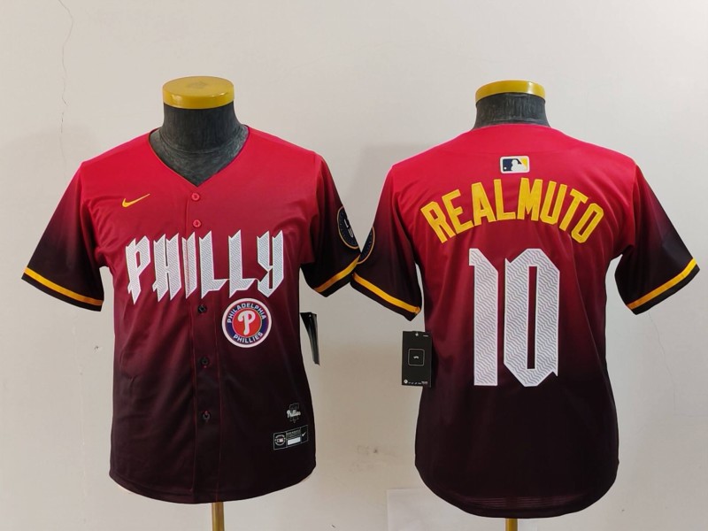 Youth Philadelphia Phillies #10 J.T. Realmuto Red 2024 City Connect Limited Stitched Baseball Jersey 2 Youth Philadelphia Phillies #10 J.T. Realmuto Red 2024 City Connect Limited Stitched Baseball Jersey 2