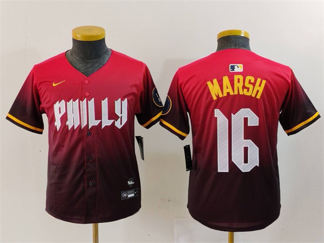 Youth Philadelphia Phillies #16 Brandon Marsh Red 2024 City Connect Limited Stitched Baseball Jersey Youth Philadelphia Phillies #16 Brandon Marsh Red 2024 City Connect Limited Stitched Baseball Jersey