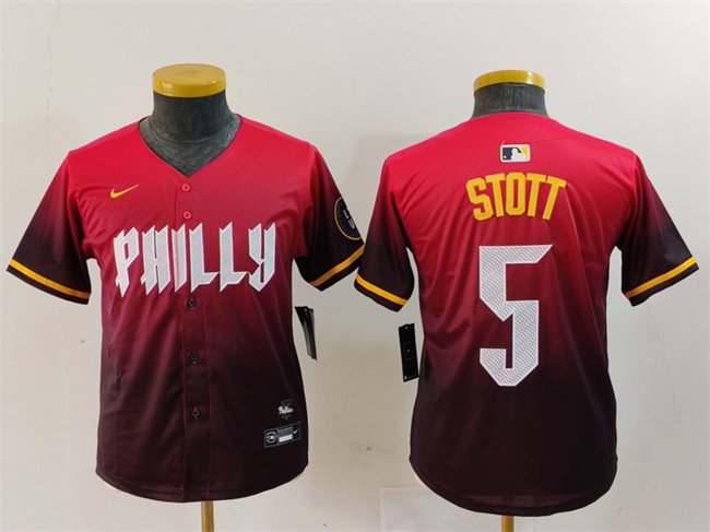 Youth Philadelphia Phillies #5 Bryson Stott Red 2024 City Connect Limited Stitched Baseball Jersey Youth Philadelphia Phillies #5 Bryson Stott Red 2024 City Connect Limited Stitched Baseball Jersey