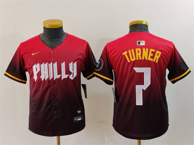 Youth Philadelphia Phillies #7 Trea Turner Red 2024 City Connect Limited Stitched Baseball Jersey Youth Philadelphia Phillies #7 Trea Turner Red 2024 City Connect Limited Stitched Baseball Jersey