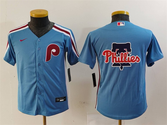 Youth Philadelphia Phillies Team Big Logo Blue Cool Base Stitched Baseball Jersey 1 Youth Philadelphia Phillies Team Big Logo Blue Cool Base Stitched Baseball Jersey 1