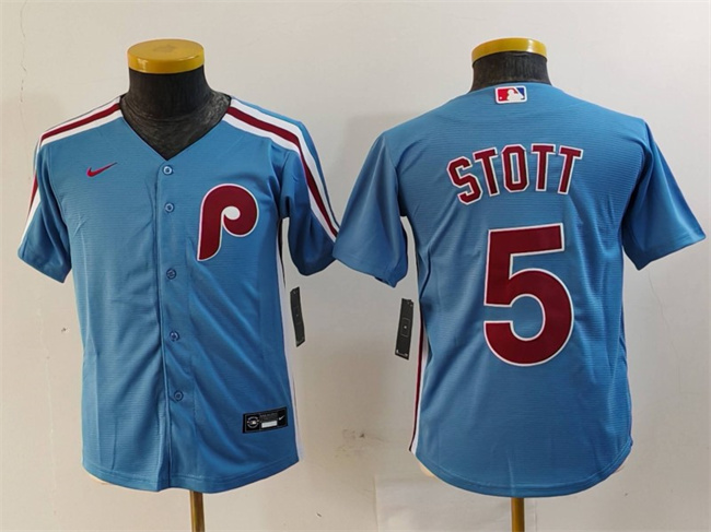Youth Philadelphia Phillies #5 Bryson Stott Blue Cool Base Stitched Baseball Jersey Youth Philadelphia Phillies #5 Bryson Stott Blue Cool Base Stitched Baseball Jersey