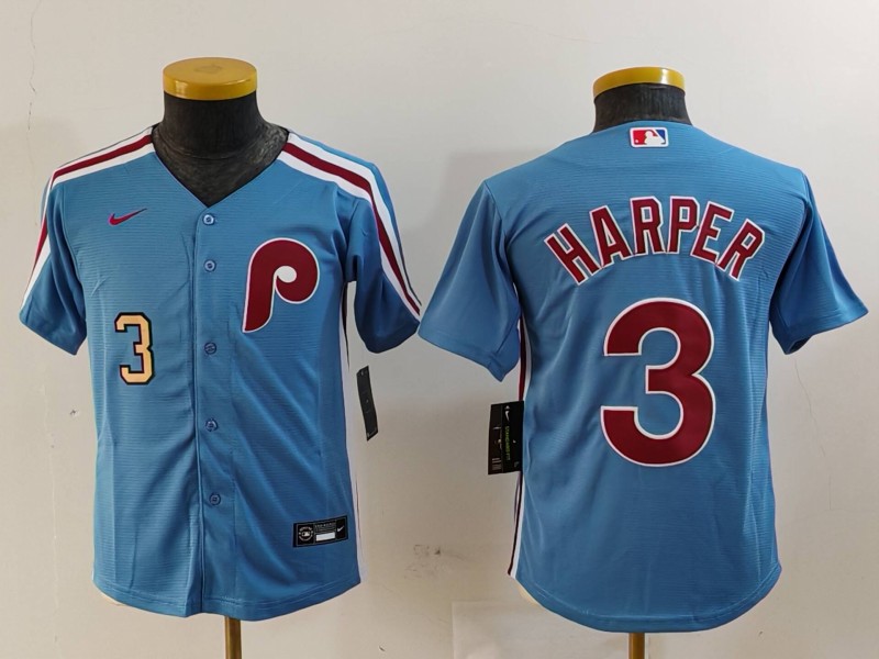 Youth Philadelphia Phillies #3 Bryce Harper Blue Cool Base Stitched Baseball Jersey Youth Philadelphia Phillies #3 Bryce Harper Blue Cool Base Stitched Baseball Jersey