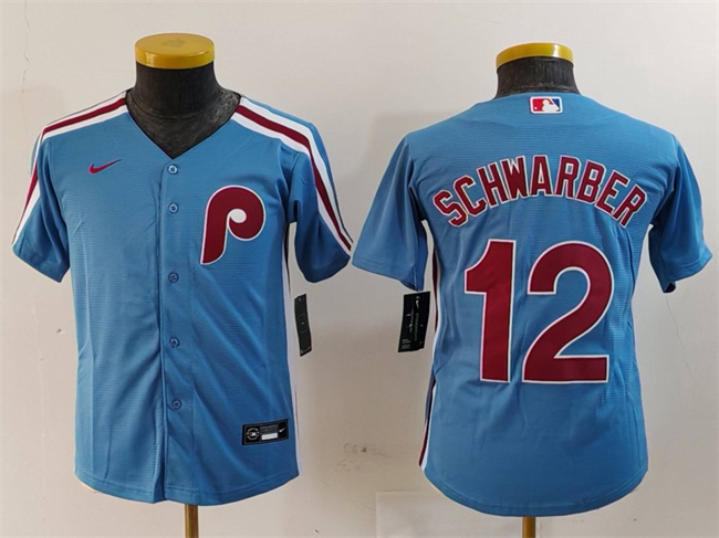 Youth Philadelphia Phillies #12 Kyle Schwarber Blue Cool Base Stitched Baseball Jersey Youth Philadelphia Phillies #12 Kyle Schwarber Blue Cool Base Stitched Baseball Jersey