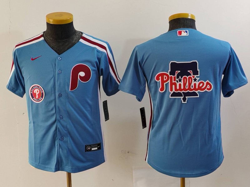 Youth Philadelphia Phillies Team Big Logo Blue Cool Base Stitched Baseball Jersey 5 Youth Philadelphia Phillies Team Big Logo Blue Cool Base Stitched Baseball Jersey 5