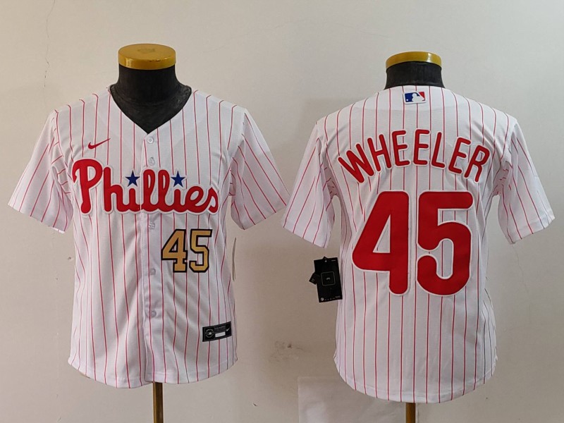 Youth Philadelphia Phillies #45 Zack Wheeler White Cool Base Stitched Baseball Jersey 1 Youth Philadelphia Phillies #45 Zack Wheeler White Cool Base Stitched Baseball Jersey 1