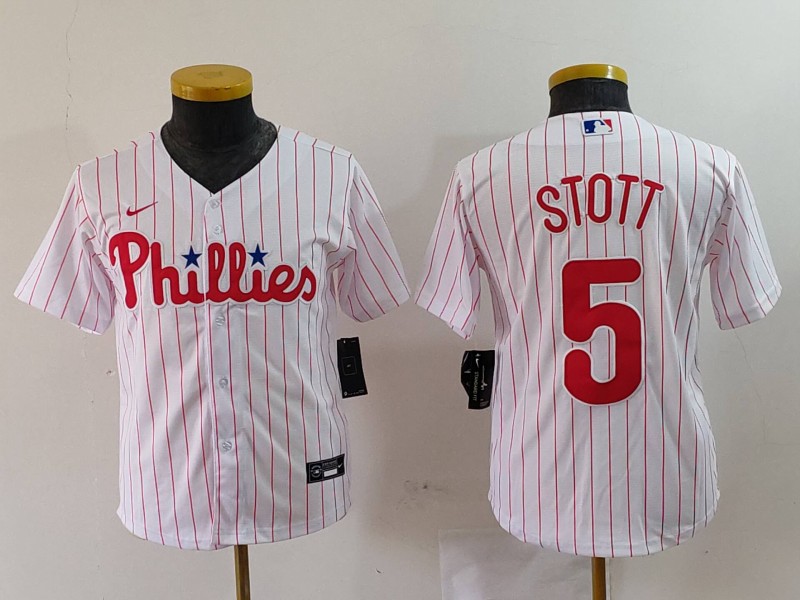 Youth Philadelphia Phillies #5 Bryson Stott White Cool Base Stitched Baseball Jersey 8 Youth Philadelphia Phillies #5 Bryson Stott White Cool Base Stitched Baseball Jersey 8