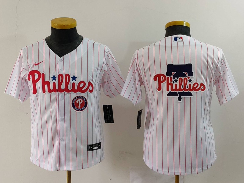 Youth Philadelphia Phillies Team Big Logo White Cool Base Stitched Baseball Jersey 4 Youth Philadelphia Phillies Team Big Logo White Cool Base Stitched Baseball Jersey 4