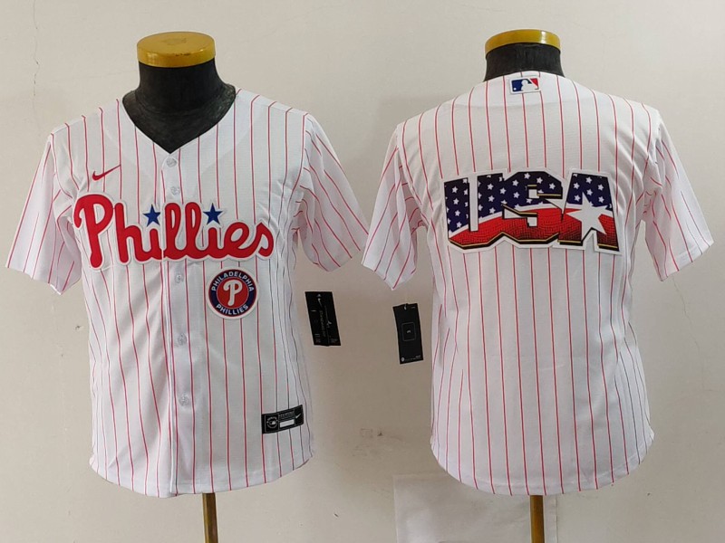 Youth Philadelphia Phillies Team Big Logo White Cool Base Stitched Baseball Jersey 2 Youth Philadelphia Phillies Team Big Logo White Cool Base Stitched Baseball Jersey 2