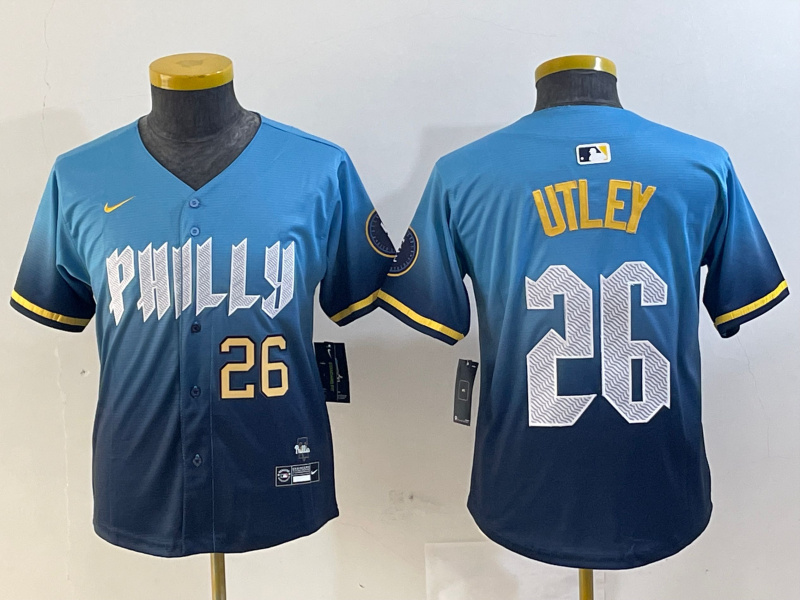 Youth Philadelphia Phillies #26 Chase Utley Blue 2024 City Connect Limited Stitched jerseys Youth Philadelphia Phillies #26 Chase Utley Blue 2024 City Connect Limited Stitched jerseys