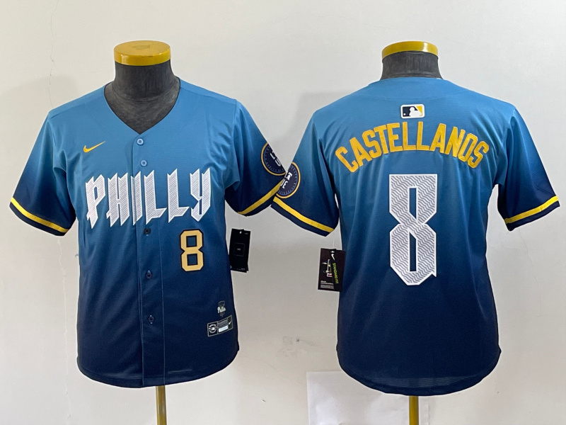 Youth Philadelphia Phillies #8 Nick Castellanos Blue 2024 City Connect Limited Stitched Jersey 6 Youth Philadelphia Phillies #8 Nick Castellanos Blue 2024 City Connect Limited Stitched Jersey 6