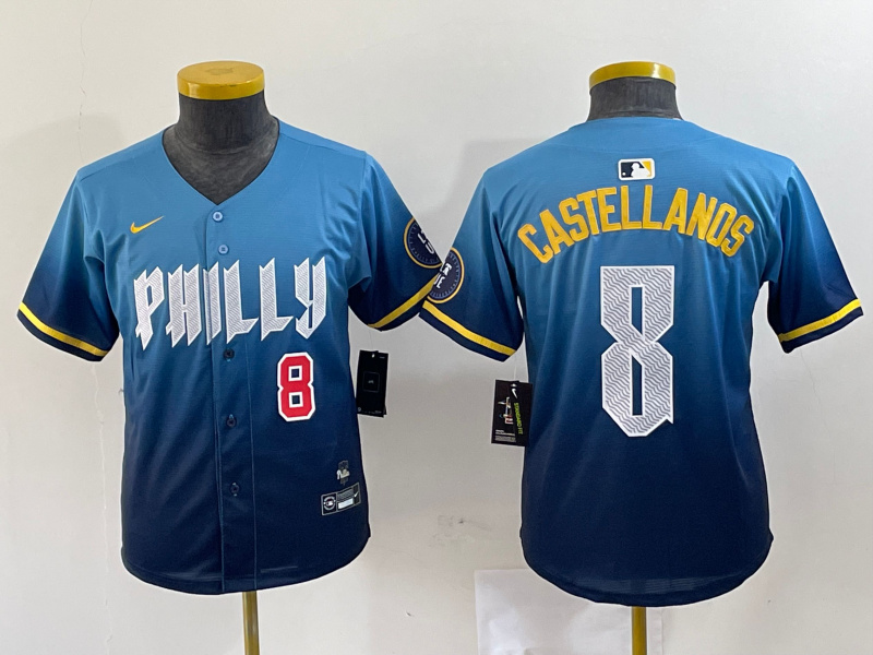 Youth Philadelphia Phillies #8 Nick Castellanos Blue 2024 City Connect Limited Stitched Jersey 5 Youth Philadelphia Phillies #8 Nick Castellanos Blue 2024 City Connect Limited Stitched Jersey 5