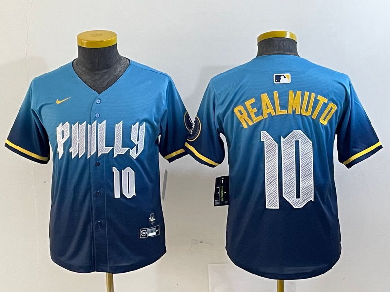 Youth Philadelphia Phillies #10 J.T. Realmuto Blue 2024 City Connect Limited Stitched Baseball Jersey 9 Youth Philadelphia Phillies #10 J.T. Realmuto Blue 2024 City Connect Limited Stitched Baseball Jersey 9