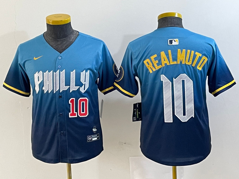 Youth Philadelphia Phillies #10 J.T. Realmuto Blue 2024 City Connect Limited Stitched Baseball Jersey 4 Youth Philadelphia Phillies #10 J.T. Realmuto Blue 2024 City Connect Limited Stitched Baseball Jersey 4