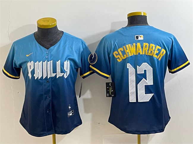 Youth Philadelphia Phillies #12 Kyle Schwarber Blue 2024 City Connect Limited Stitched Baseball Jersey Youth Philadelphia Phillies #12 Kyle Schwarber Blue 2024 City Connect Limited Stitched Baseball Jersey