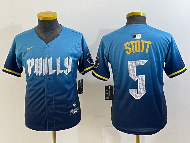 Youth Philadelphia Phillies #5 Bryson Stott Blue 2024 City Connect Limited Stitched Baseball Jersey 7 Youth Philadelphia Phillies #5 Bryson Stott Blue 2024 City Connect Limited Stitched Baseball Jersey 7