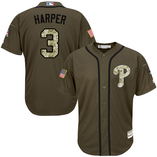 Youth Phillies #3 Bryce Harper Green Salute to Service Stitched Youth Baseball Jersey Youth Phillies #3 Bryce Harper Green Salute to Service Stitched Youth Baseball Jersey