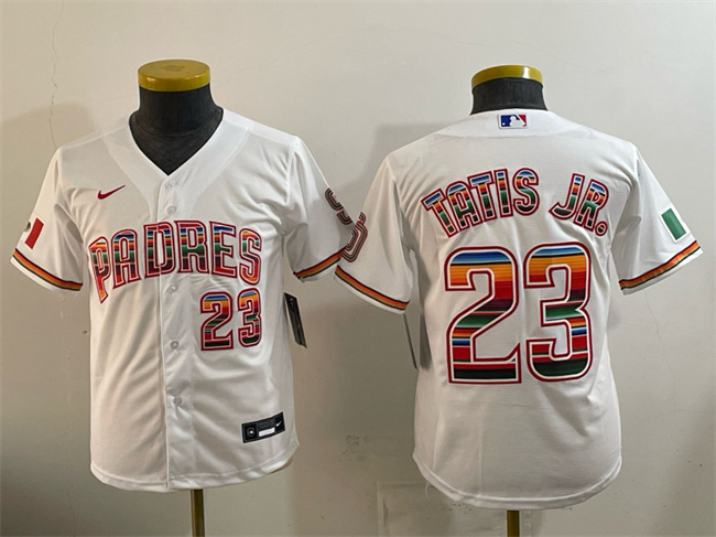 Youth San Diego Padres #23 Fernando Tatis Jr. White Mexico Cool Base Stitched Baseball Jersey Youth San Diego Padres #23 Fernando Tatis Jr. White Mexico Cool Base Stitched Baseball Jersey