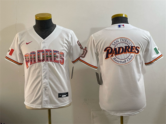 Youth San Diego Padres Team Big Logo White Mexico Cool Base Stitched Baseball Jersey 1 Youth San Diego Padres Team Big Logo White Mexico Cool Base Stitched Baseball Jersey 1