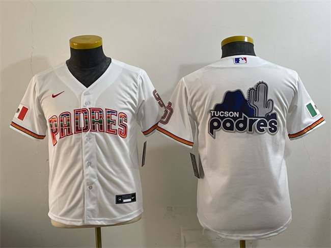 Youth San Diego Padres Team Big Logo White Mexico Cool Base Stitched Baseball Jersey