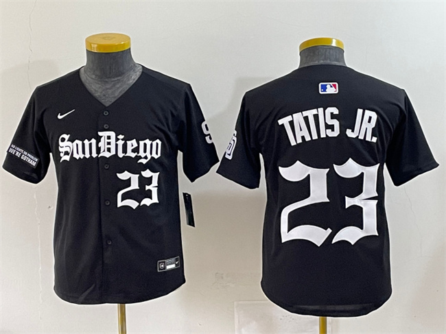 Youth San Diego Padres #23 Fernando Tatis Jr. Black Gothic Edition Vapor Limited Stitched Baseball Jersey Youth San Diego Padres #23 Fernando Tatis Jr. Black Gothic Edition Vapor Limited Stitched Baseball Jersey