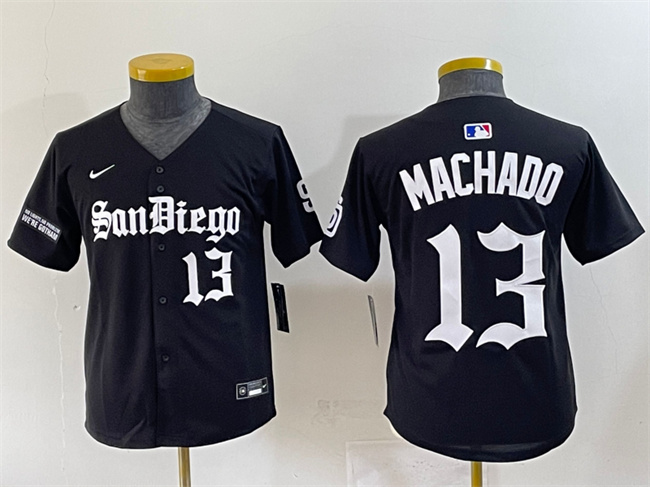 Youth San Diego Padres #13 Manny Machado Black Gothic Edition Vapor Limited Stitched Baseball Jersey Youth San Diego Padres #13 Manny Machado Black Gothic Edition Vapor Limited Stitched Baseball Jersey