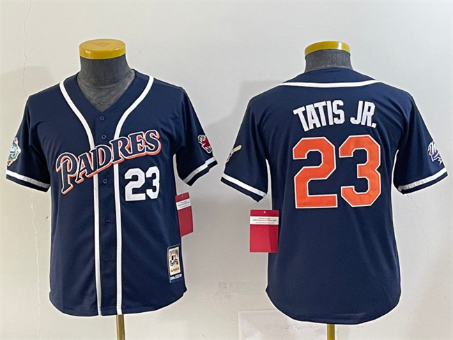 Youth San Diego Padres #23 Fernando Tatis Jr. Navy Throwback With Patch Stitched Baseball Jersey Youth San Diego Padres #23 Fernando Tatis Jr. Navy Throwback With Patch Stitched Baseball Jersey
