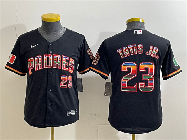 Youth San Diego Padres #23 Fernando Tatis Jr. Black Mexico Cool Base Stitched Baseball Jersey Youth San Diego Padres #23 Fernando Tatis Jr. Black Mexico Cool Base Stitched Baseball Jersey