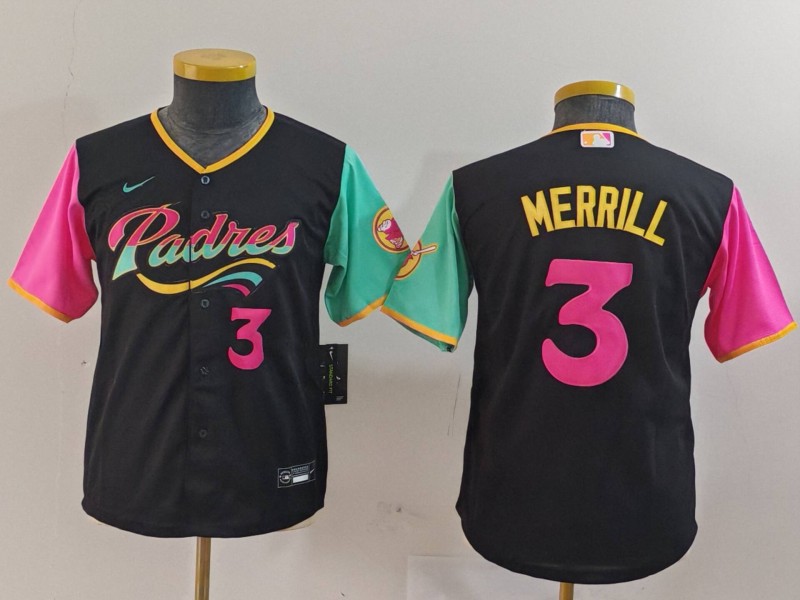 Youth San Diego Padres #3 Jackson Merrill Black City Connect Stitched Baseball Jersey(Run Small) 2 Youth San Diego Padres #3 Jackson Merrill Black City Connect Stitched Baseball Jersey(Run Small) 2