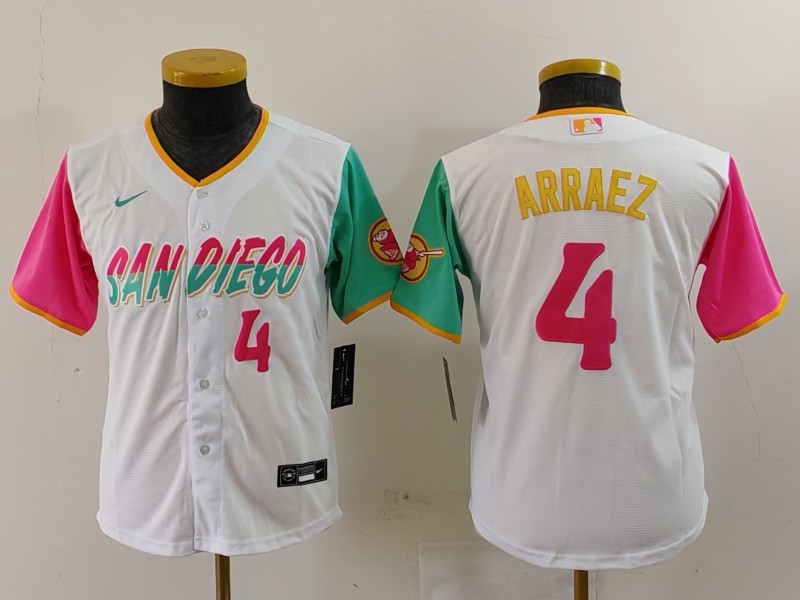 Youth San Diego Padres #4 Luis Arraez White City Connect Stitched Baseball Jersey 5 Youth San Diego Padres #4 Luis Arraez White City Connect Stitched Baseball Jersey 5