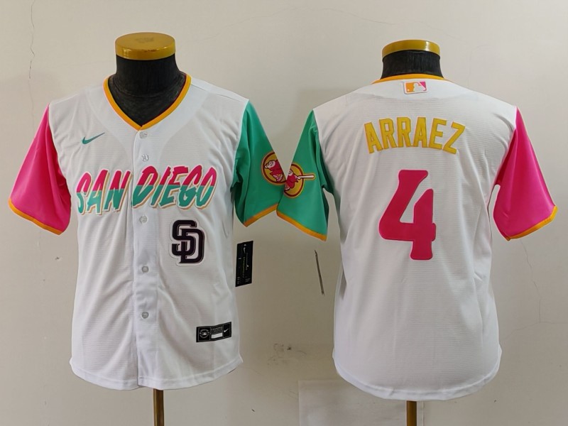 Youth San Diego Padres #4 Luis Arraez White City Connect Stitched Baseball Jersey 3 Youth San Diego Padres #4 Luis Arraez White City Connect Stitched Baseball Jersey 3