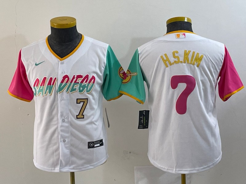 Youth San Diego Padres #7 Ha-Seong Kim White City Connect Stitched Baseball Jersey 3 Youth San Diego Padres #7 Ha-Seong Kim White City Connect Stitched Baseball Jersey 3