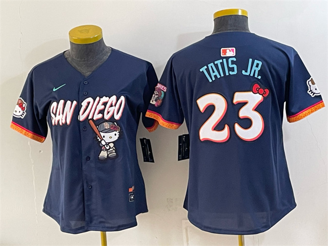 Youth San Diego Padres X Hello Kitty #23 Fernando Tatis Jr. Obsidian 2026 City Connect Stadium Stitched Baseball Jersey