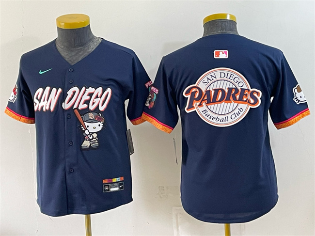 Youth San Diego Padres X Hello Kitty Team Big Logo Obsidian 2026 City Connect Stadium Stitched Baseball Jerseys