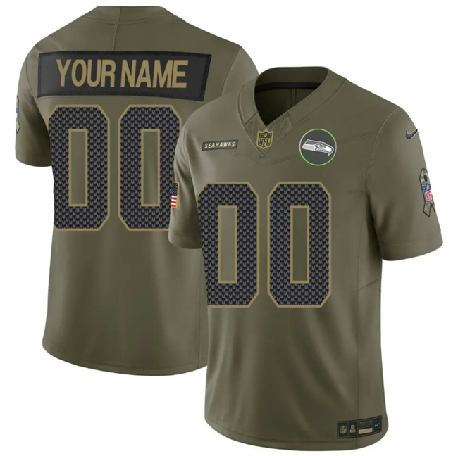 Men's Seattle Seahawks Active Player Custom Olive 2025 F.U.S.E. Salute to Service Limited Stitched Football Jersey Men's Seattle Seahawks Active Player Custom Olive 2025 F.U.S.E. Salute to Service Limited Stitched Football Jersey