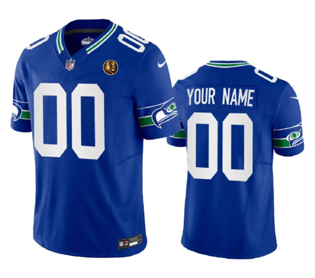 Men's Seattle Seahawks Active Player Custom Royal 2023 F.U.S.E. Throwback With John Madden Patch Vapor Limited Stitched Football Jersey Men's Seattle Seahawks Active Player Custom Royal 2023 F.U.S.E. Throwback With John Madden Patch Vapor Limited Stitched Football Jersey